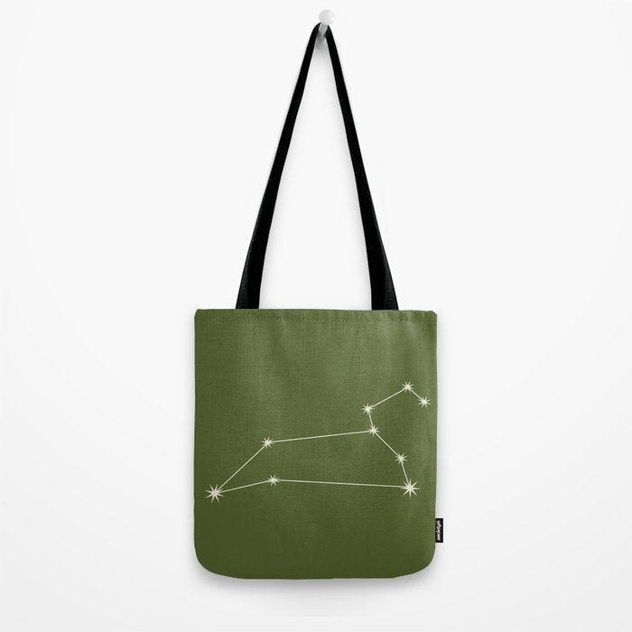 Leo Zodiac Star Constellation Line Art Olive Green Tote Bag Gallery Image 2