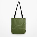 Leo Zodiac Star Constellation Line Art Olive Green Tote Bag Gallery Image 2
