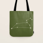 Leo Zodiac Star Constellation Line Art Olive Green Tote Bag Gallery Image 1