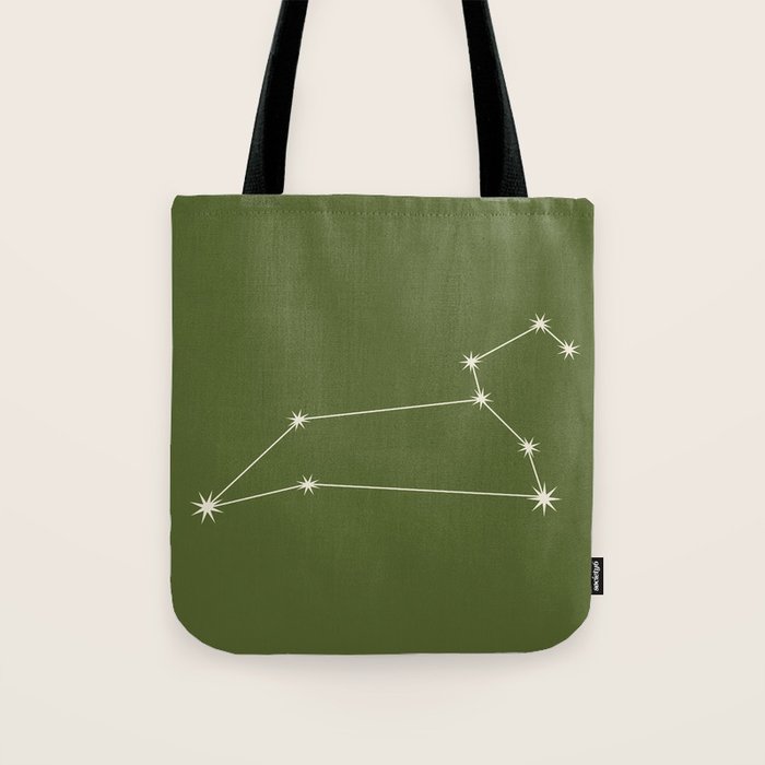 Leo Zodiac Star Constellation Line Art Olive Green Tote Bag Gallery Image 1