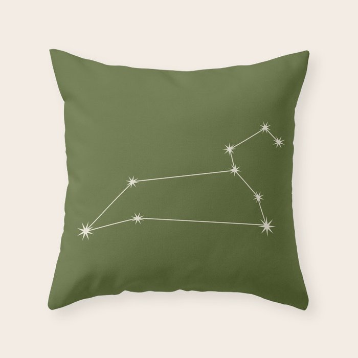 Leo Zodiac Star Constellation Line Art Olive Green Throw Pillow Gallery Image 6