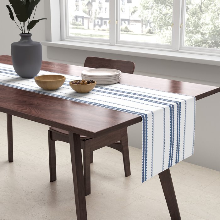 Simple blue and white stripes pattern  Table Runner Gallery Image 2