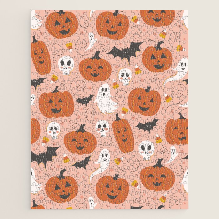 Pumpkin Party on Blush Pink Jigsaw Puzzle Gallery Image 1