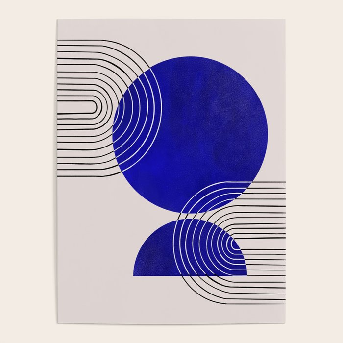 Indigo Blue Abstract Geometrical Composition Poster Gallery Image 1