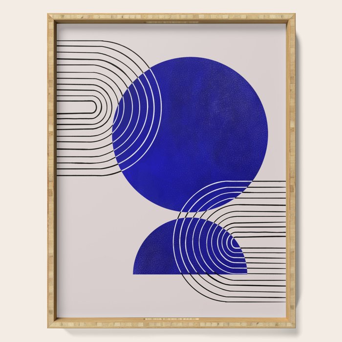 Indigo Blue Abstract Geometrical Composition Serving Tray Gallery Image 1