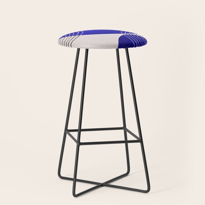 Indigo Blue Abstract Geometrical Composition Stool Gallery Image 1