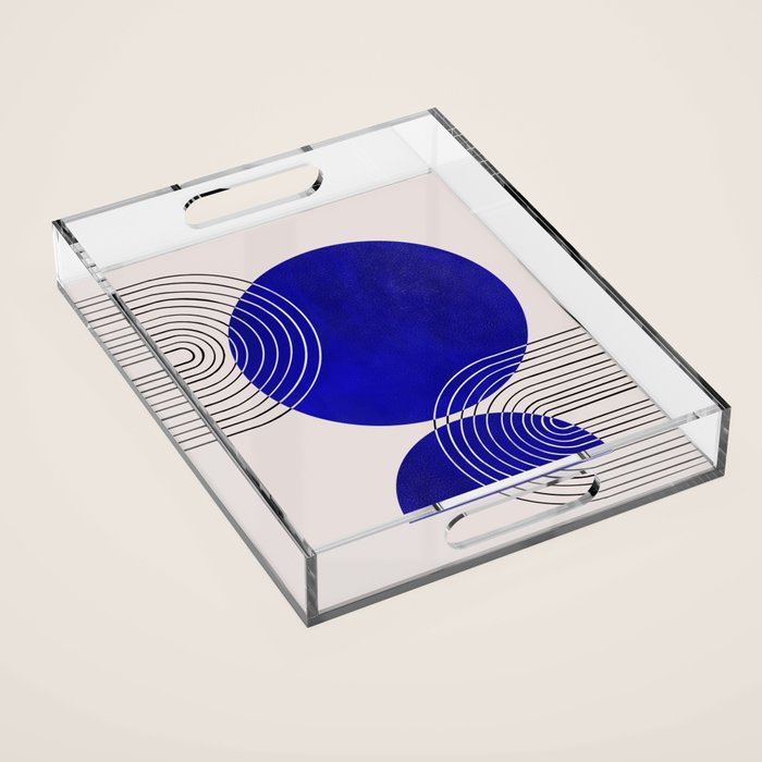 Indigo Blue Abstract Geometrical Composition Acrylic Tray Gallery Image 1