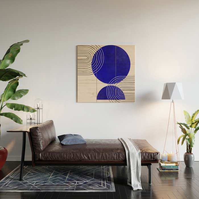 Indigo Blue Abstract Geometrical Composition Wood Wall Art Gallery Image 2