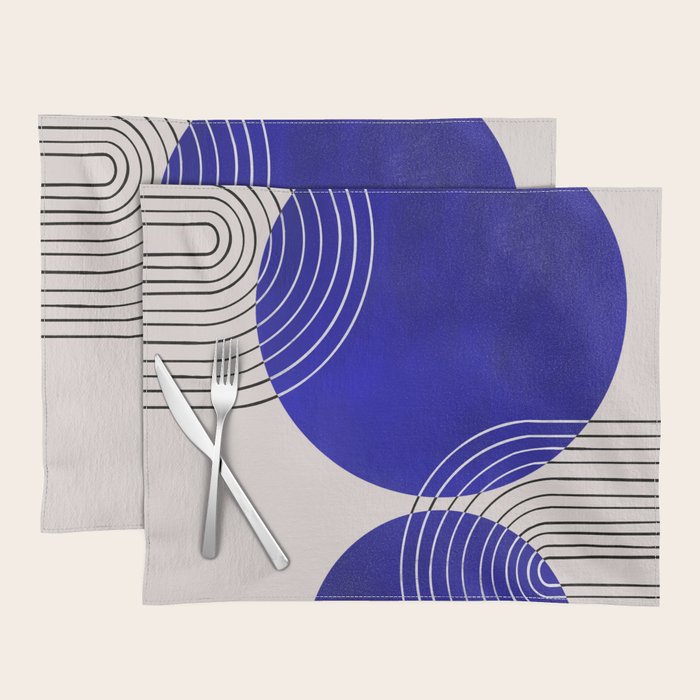 Indigo Blue Abstract Geometrical Composition Placemat Gallery Image 1