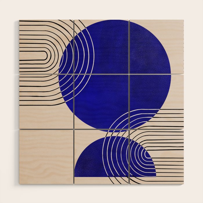 Indigo Blue Abstract Geometrical Composition Wood Wall Art Gallery Image 1