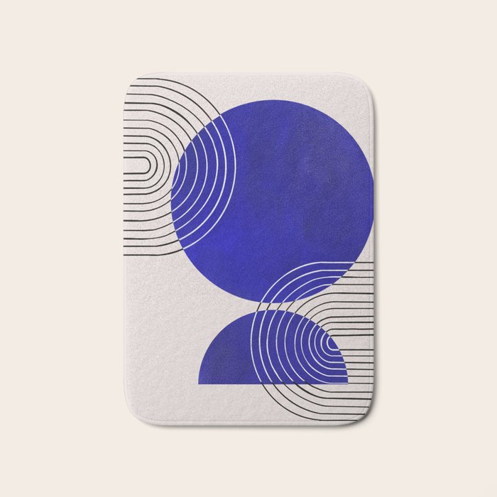 Indigo Blue Abstract Geometrical Composition Bath Mat Gallery Image 1