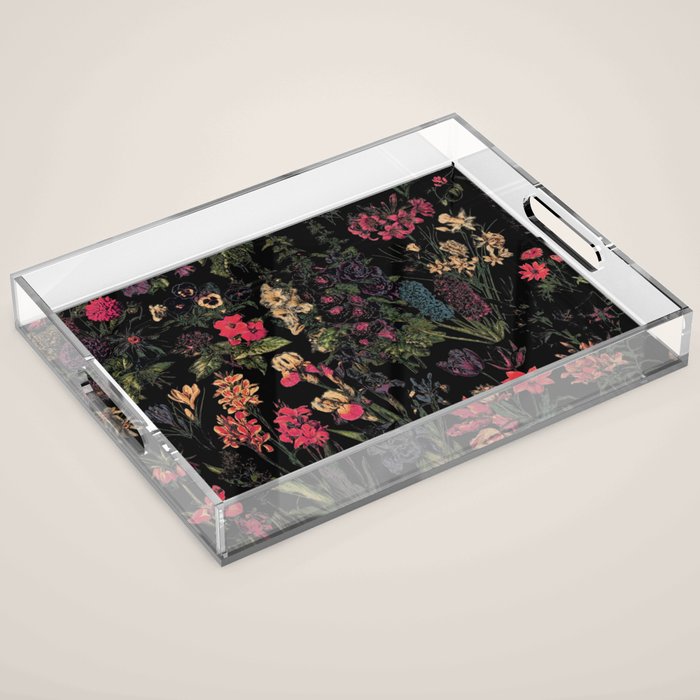 Exotic Midnight Floral Garden Acrylic Tray Gallery Image 1