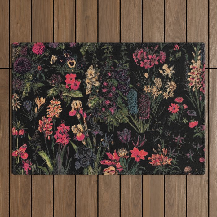 Exotic Midnight Floral Garden Outdoor Rug Gallery Image 1