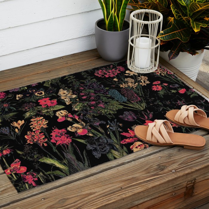 Exotic Midnight Floral Garden Outdoor Rug Gallery Image 2
