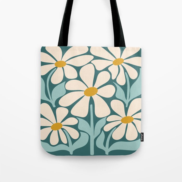Oh, Daisy! Teal, off-white, yellow Tote Bag Gallery Image 1