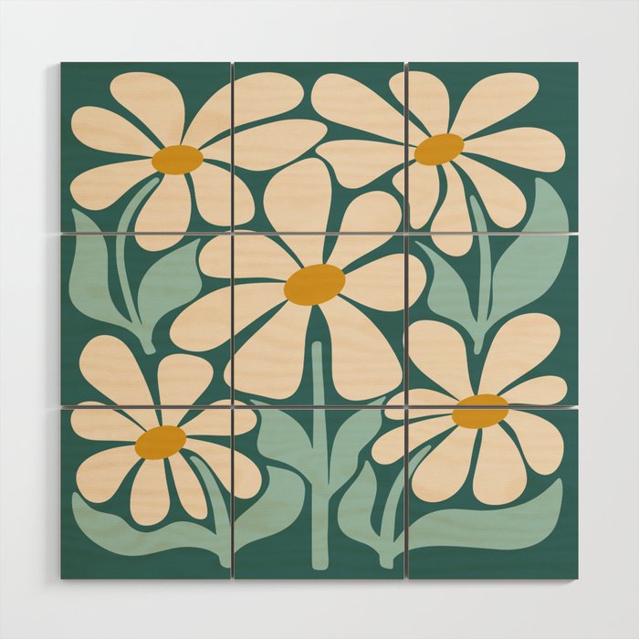 Oh, Daisy! Teal, off-white, yellow Wood Wall Art Gallery Image 1