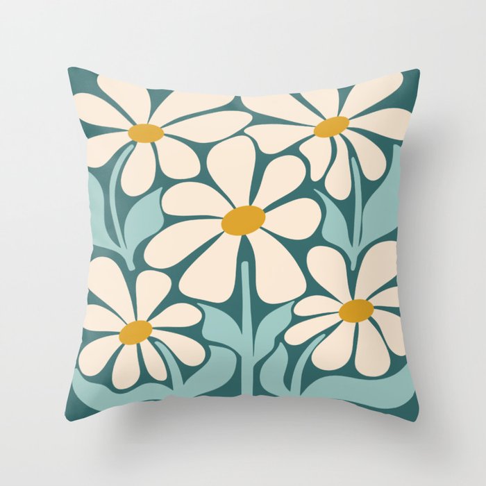 Oh, Daisy! Teal, off-white, yellow Throw Pillow Gallery Image 6