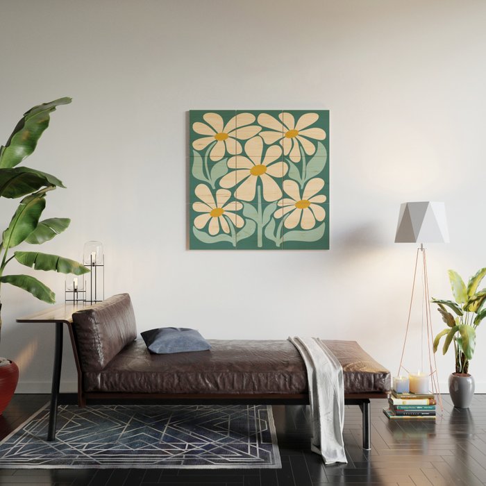 Oh, Daisy! Teal, off-white, yellow Wood Wall Art Gallery Image 2