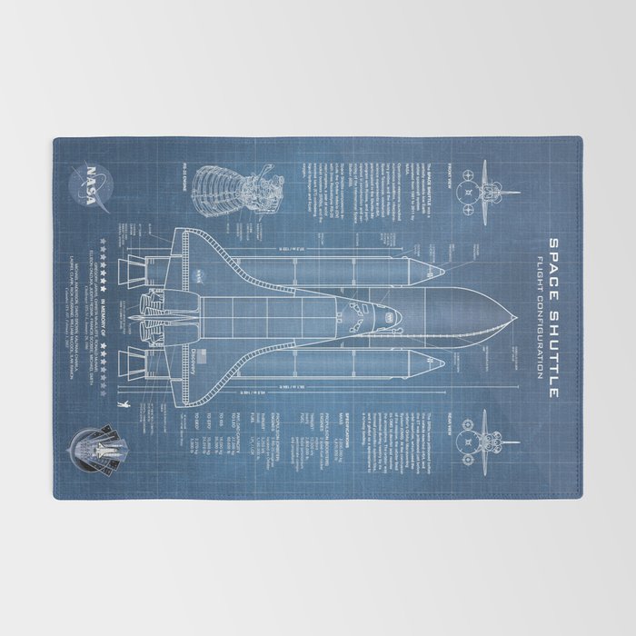NASA Space Shuttle Blueprint in High Resolution (light blue)  Rug Gallery Image 2
