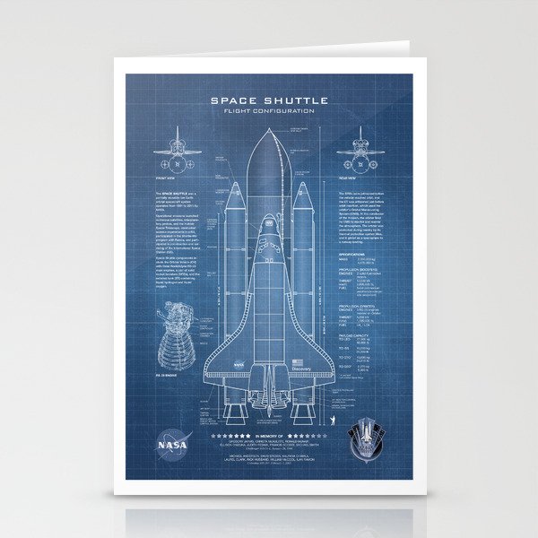NASA Space Shuttle Blueprint in High Resolution (light blue)  Stationery Card Gallery Image 2