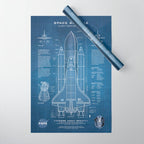 NASA Space Shuttle Blueprint in High Resolution (light blue)  Wrapping Paper Gallery Image 1