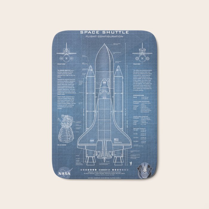 NASA Space Shuttle Blueprint in High Resolution (light blue)  Bath Mat Gallery Image 1