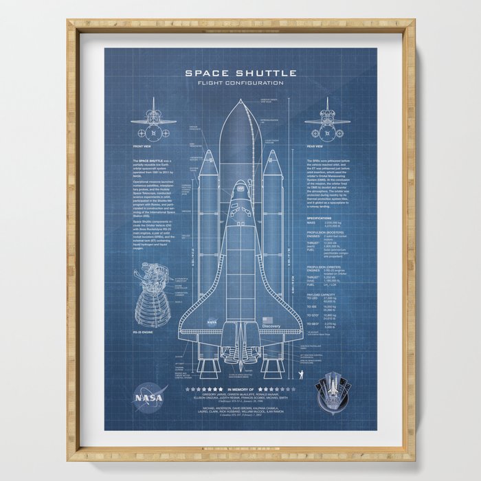 NASA Space Shuttle Blueprint in High Resolution (light blue)  Serving Tray Gallery Image 1