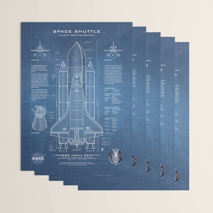 NASA Space Shuttle Blueprint in High Resolution (light blue)  Wrapping Paper Gallery Image 3