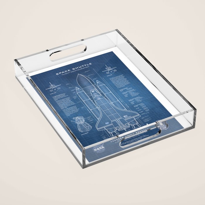 NASA Space Shuttle Blueprint in High Resolution (light blue)  Acrylic Tray Gallery Image 1