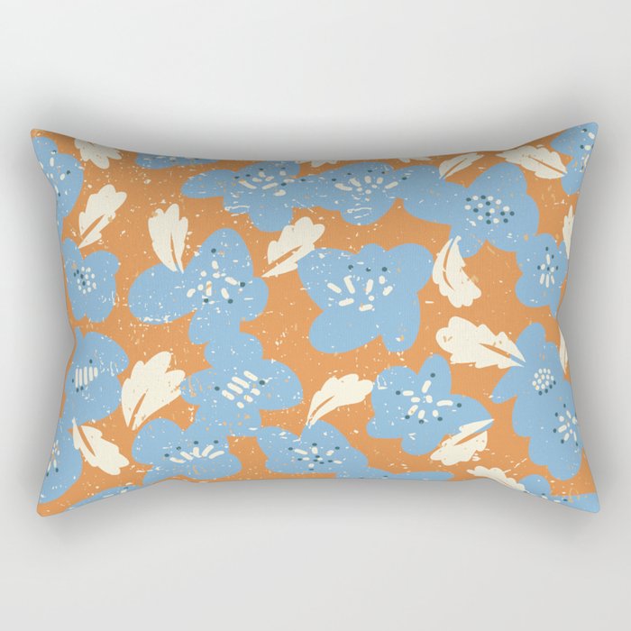 Bold flowers in my garden blue on orange Rectangular Pillow Gallery Image 2