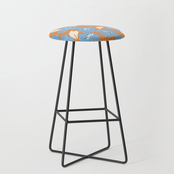 Bold flowers in my garden blue on orange Stool Gallery Image 1