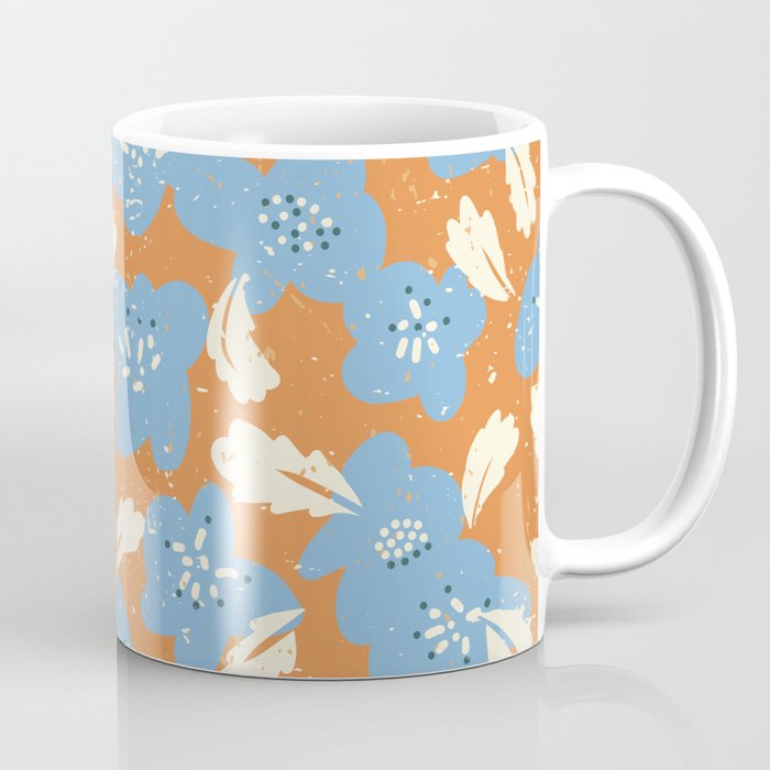 Bold flowers in my garden blue on orange Coffee Mug Gallery Image 1