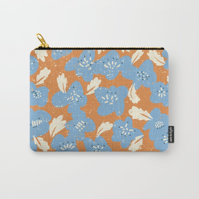 Bold flowers in my garden blue on orange Carry All Pouch Gallery Image 1