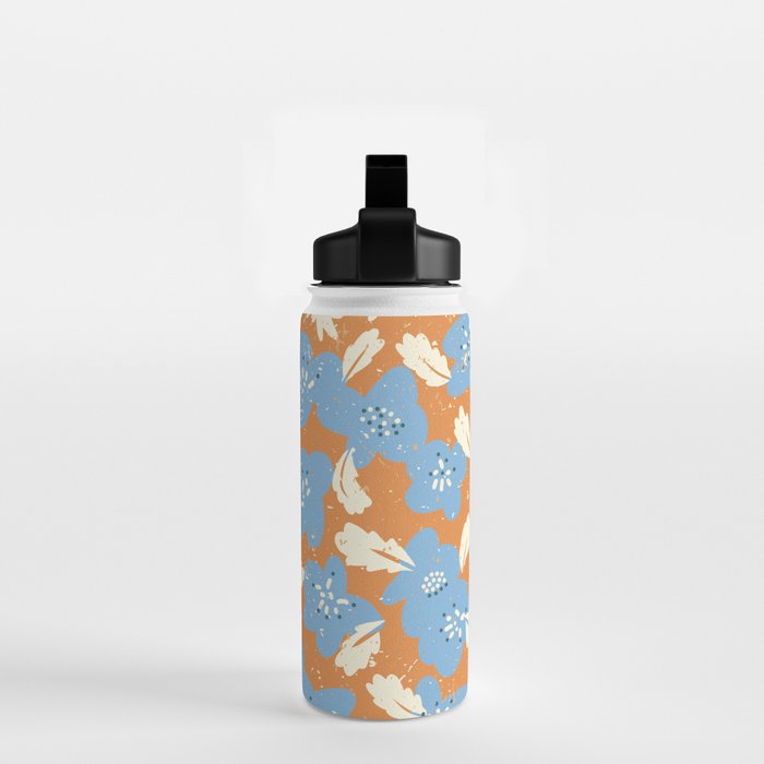 Bold flowers in my garden blue on orange Water Bottle Gallery Image 2
