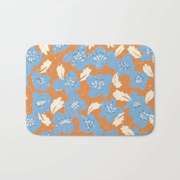 Bold flowers in my garden blue on orange Bath Mat Gallery Image 1