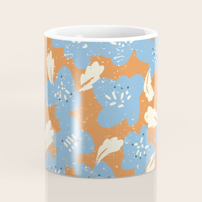 Bold flowers in my garden blue on orange Coffee Mug Gallery Image 4