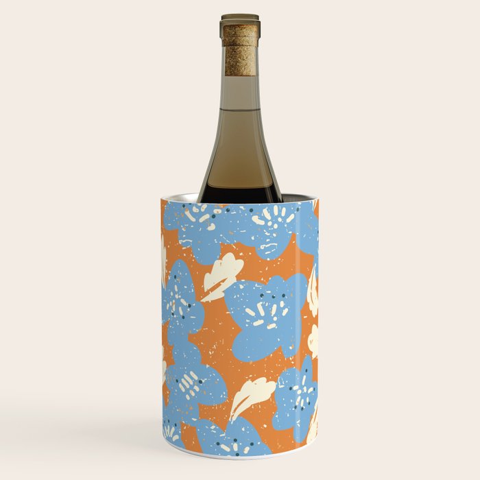 Bold flowers in my garden blue on orange Wine Chiller Gallery Image 1