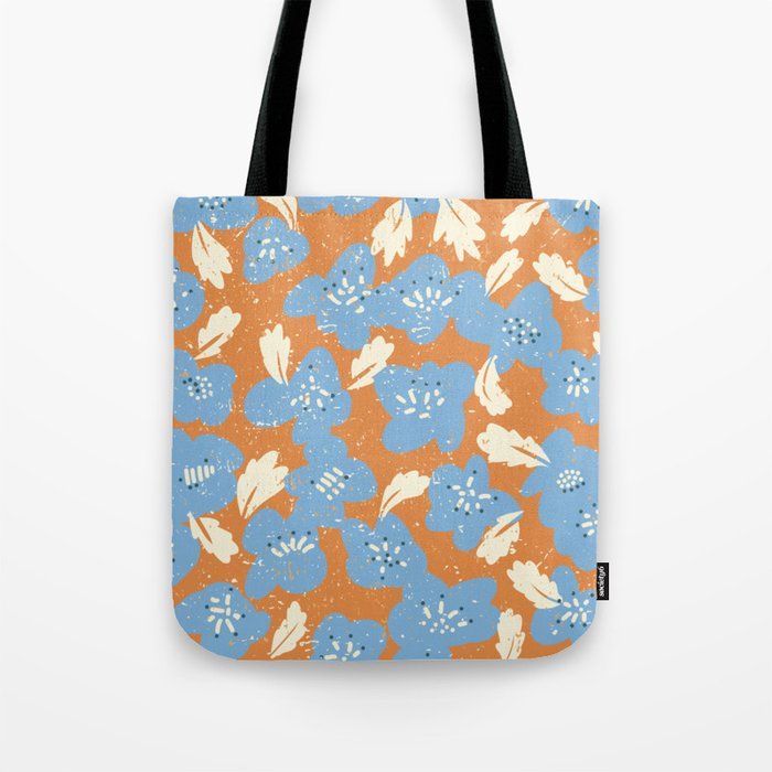 Bold flowers in my garden blue on orange Tote Bag Gallery Image 1