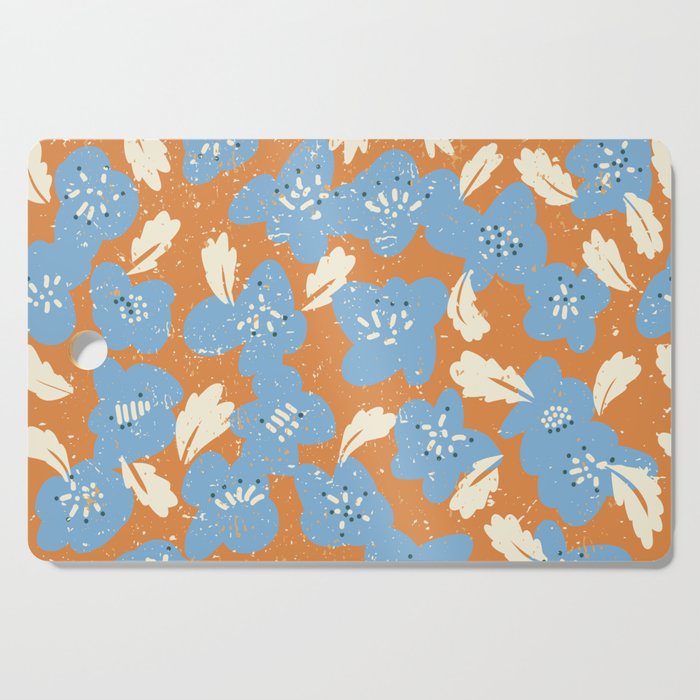 Bold flowers in my garden blue on orange Cutting Board Gallery Image 1