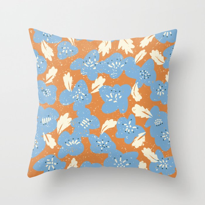 Bold flowers in my garden blue on orange Throw Pillow Gallery Image 6