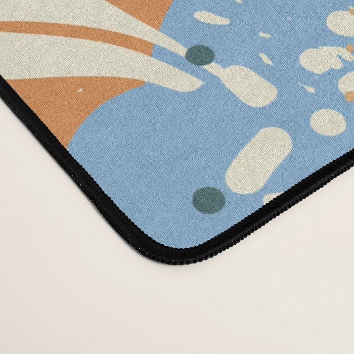 Bold flowers in my garden blue on orange Desk Mat Gallery Image 4