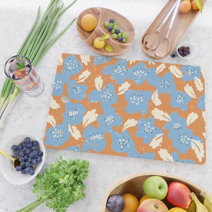 Bold flowers in my garden blue on orange Cutting Board Gallery Image 2