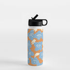 Bold flowers in my garden blue on orange Water Bottle Gallery Image 1