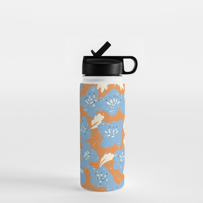 Bold flowers in my garden blue on orange Water Bottle Gallery Image 1