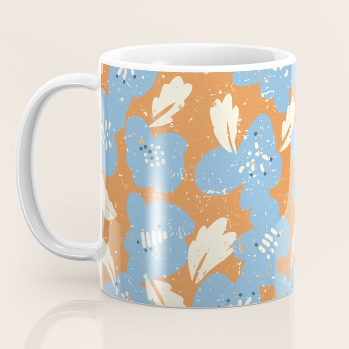 Bold flowers in my garden blue on orange Coffee Mug Gallery Image 3