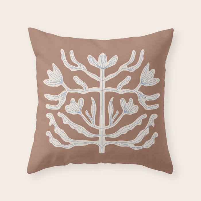 Floral Symmetry  - Inspired by PANTONE 17 1230 Mocha Mousse Throw Pillow Gallery Image 1