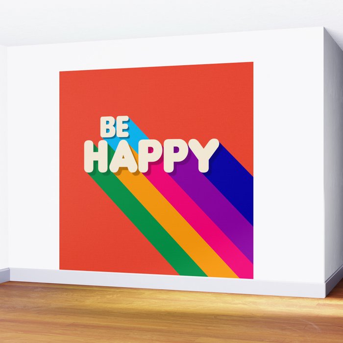 BE HAPPY - rainbow retro typography Wall Mural Gallery Image 2