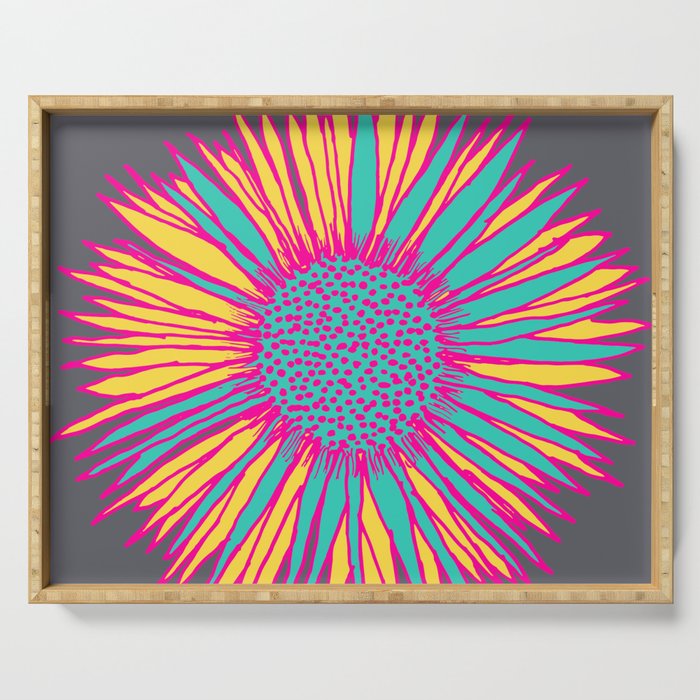 Neon Sunflower Line Art Serving Tray Gallery Image 1
