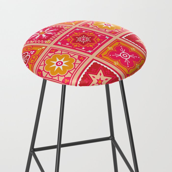 Talavera Mexican Tile - Hot Pink & Orange Palette Stool Gallery Image 2