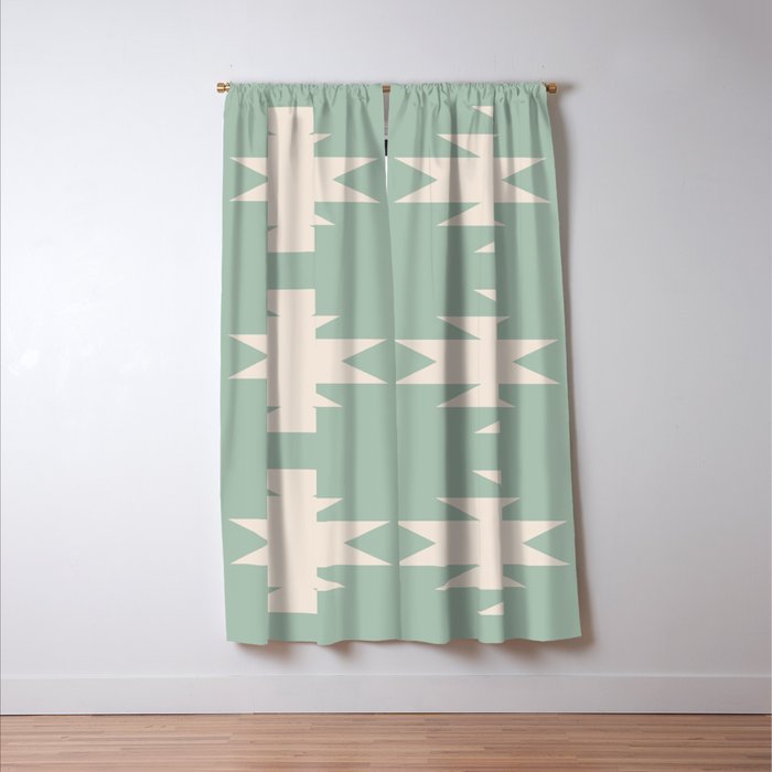 Geometric Southwestern Minimalism - Neutral Sage Green Window Curtain Gallery Image 3